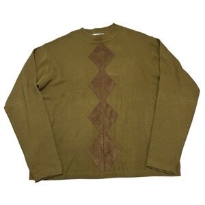 Vintage D Icon Sweater Mens L Brown Faux Suede Patches Western Cowboy Workwear